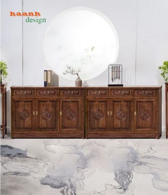 Tủ giày dép gỗ tự nhiên giả cổ chạm họa tiết - TGG 006