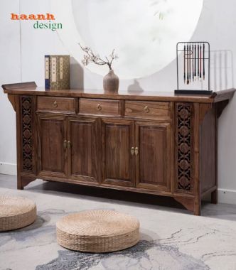 Tủ giày dép gỗ tự nhiên giả cổ chạm họa tiết - TGG 006