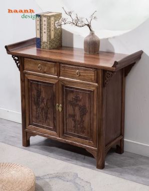 Tủ giày dép gỗ tự nhiên giả cổ chạm họa tiết - TGG 006