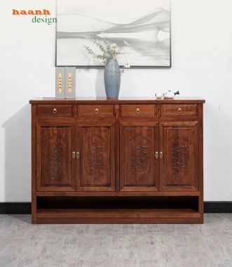 Tủ giầy dép gỗ tự nhiên giả cổ chạm hoa văn - TGG 007