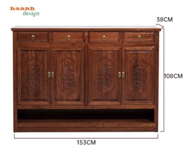 Tủ giầy dép gỗ tự nhiên giả cổ chạm hoa văn - TGG 007