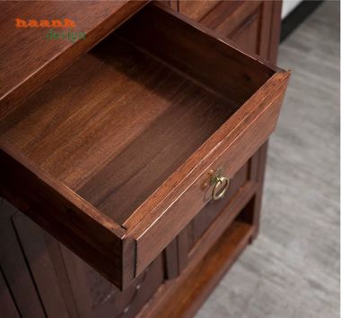Tủ giầy dép gỗ tự nhiên giả cổ chạm hoa văn - TGG 007