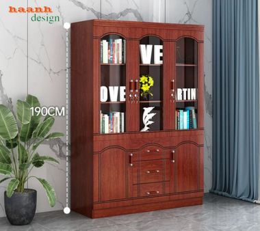 Tủ hồ sơ gỗ tự nhiên cánh kính nhiều kích thước - THT 005