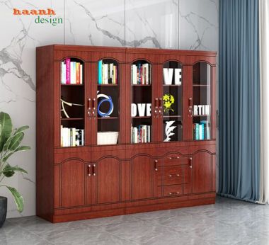 Tủ hồ sơ gỗ tự nhiên cánh kính nhiều kích thước - THT 005