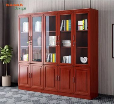 Tủ hồ sơ gỗ tự nhiên cánh kính nhiều kích thước - THT 005