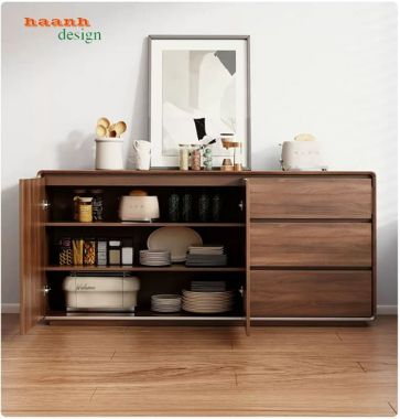 Tủ Đựng Đồ Phòng Bếp Veneer Óc Chó Cho Nhà Hiện Đại-TLT 012