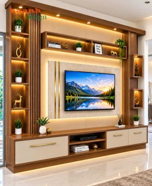 Tủ trang trí kết hợp kệ tivi nâu phối kem - TPK 020