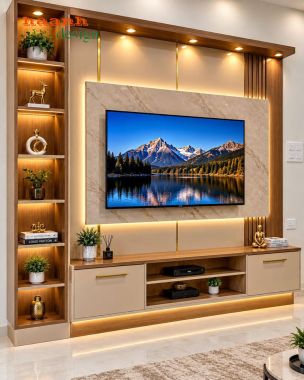 Tủ trang trí kết hợp kệ tivi nâu phối kem - TPK 020