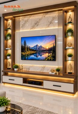 Tủ trang trí kết hợp kệ tivi nâu phối kem - TPK 020