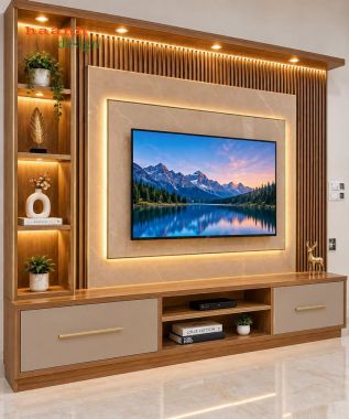 Tủ trang trí kết hợp kệ tivi nâu phối kem - TPK 020