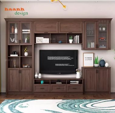 Mẫu tủ tường bằng gỗ phòng khách đẹp xu hướng mới-TPK 013