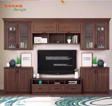 Mẫu tủ tường bằng gỗ phòng khách đẹp xu hướng mới-TPK 013