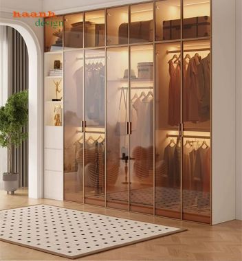 Tủ quần áo cánh kính màu trà nhiều khoang - TCK 010