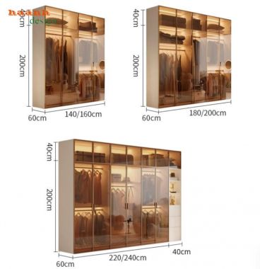 Tủ quần áo cánh kính màu trà nhiều khoang - TCK 010