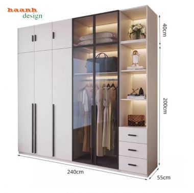 Tủ quần áo gỗ cánh kính – Xu hướng nội thất 2026-TCK 009