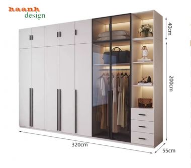 Tủ quần áo gỗ cánh kính – Xu hướng nội thất 2026-TCK 009