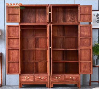 Tủ gỗ đựng quần áo gỗ gõ đỏ phong cách Trung Quốc giả cổ-TAG 014