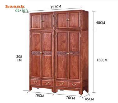 Tủ gỗ đựng quần áo gỗ gõ đỏ phong cách Trung Quốc giả cổ-TAG 014
