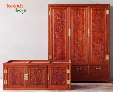 Tủ quần áo gỗ cánh chạm - Sự kết hợp nghệ thuật và tiện ích-TAG 010