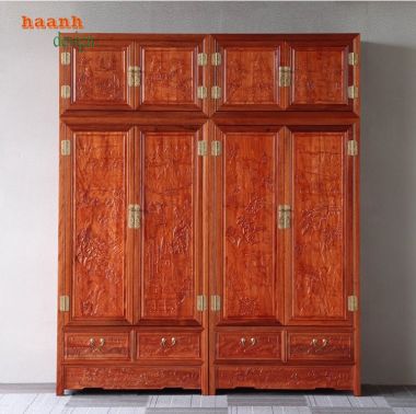 Tủ quần áo gỗ cánh chạm - Sự kết hợp nghệ thuật và tiện ích-TAG 010