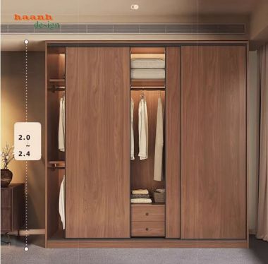 Tủ Quần Áo Gỗ Ép Hiện Đại Cửa Lùa Cao Cấp-TAH 017