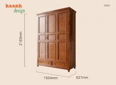 Tủ Quần Áo Gỗ Sồi Tự Nhiên – Đẹp Sang, Dùng Lâu Bền-TAH 009