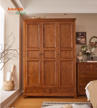 Tủ Quần Áo Gỗ Sồi Tự Nhiên – Đẹp Sang, Dùng Lâu Bền-TAH 009