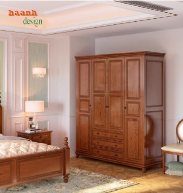 Tủ Quần Áo Gỗ Sồi Tự Nhiên – Đẹp Sang, Dùng Lâu Bền-TAH 009