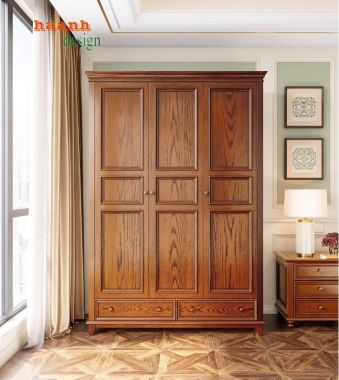 Tủ Quần Áo Gỗ Sồi Tự Nhiên – Đẹp Sang, Dùng Lâu Bền-TAH 009