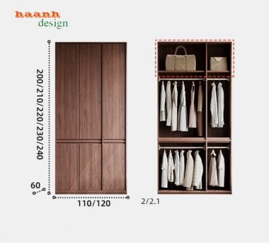 Tủ Quần Áo Gỗ Óc Chó Cao Cấp Thiết Kế Hiện Đại Tiện Nghi-TAH 013