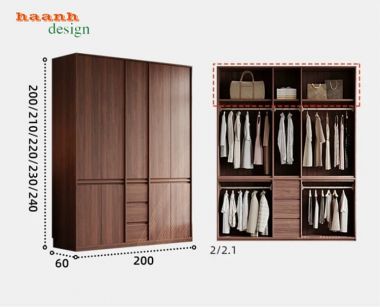 Tủ Quần Áo Gỗ Óc Chó Cao Cấp Thiết Kế Hiện Đại Tiện Nghi-TAH 013