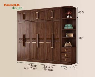 Tủ quần áo phòng ngủ gỗ sồi tự nhiên đẹp, hiện đại gia đình-TAH 010
