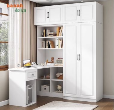 Mẫu tủ quần áo trẻ em kết hợp bàn học hiện đại cho bé-TEE 006