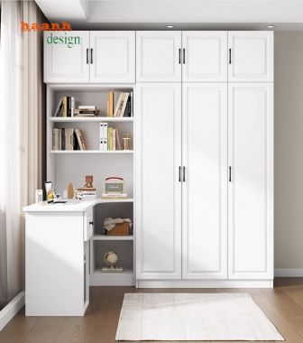 Mẫu tủ quần áo trẻ em kết hợp bàn học hiện đại cho bé-TEE 006