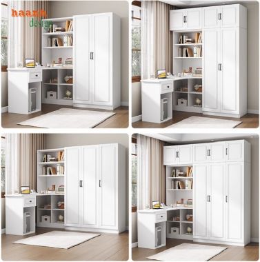 Mẫu tủ quần áo trẻ em kết hợp bàn học hiện đại cho bé-TEE 006