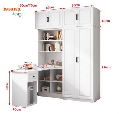 Mẫu tủ quần áo trẻ em kết hợp bàn học hiện đại cho bé-TEE 006