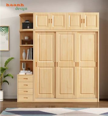 Tủ quần áo trẻ em gỗ tự nhiên kết hợp kệ mở - TQA 006