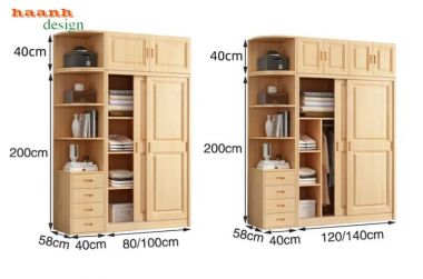 Tủ quần áo trẻ em gỗ tự nhiên kết hợp kệ mở - TQA 006