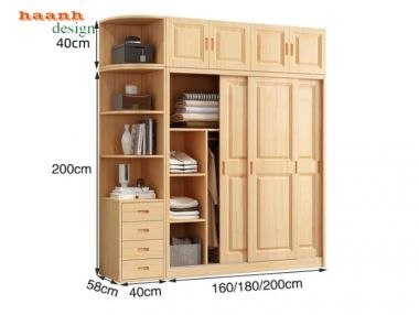 Tủ quần áo trẻ em gỗ tự nhiên kết hợp kệ mở - TQA 006