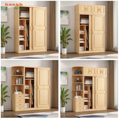 Tủ quần áo trẻ em gỗ tự nhiên kết hợp kệ mở - TQA 006
