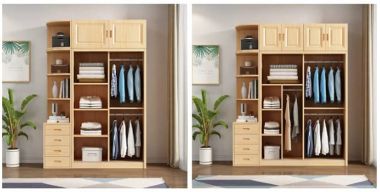 Tủ quần áo trẻ em gỗ tự nhiên kết hợp kệ mở - TQA 006