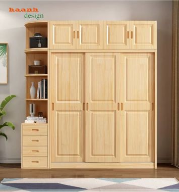 Tủ quần áo trẻ em gỗ tự nhiên kết hợp kệ mở - TQA 006