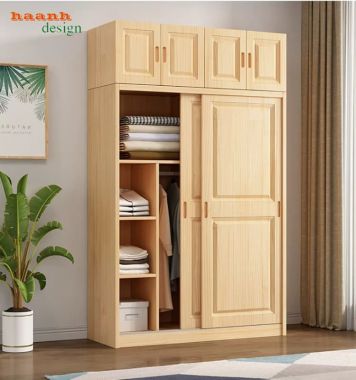 Tủ quần áo trẻ em gỗ tự nhiên kết hợp kệ mở - TQA 006