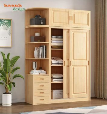 Tủ quần áo trẻ em gỗ tự nhiên kết hợp kệ mở - TQA 006