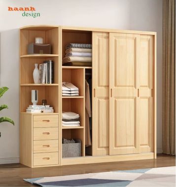 Tủ quần áo trẻ em gỗ tự nhiên kết hợp kệ mở - TQA 006