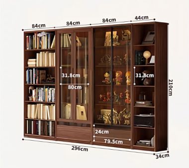 Kệ sách gỗ công nghiệp cánh kính sang trọng, bền đẹp-THS 008