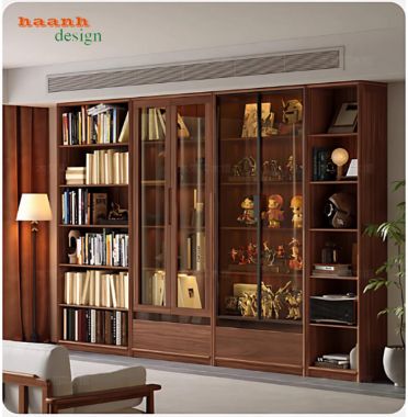 Kệ sách gỗ công nghiệp cánh kính sang trọng, bền đẹp-THS 008