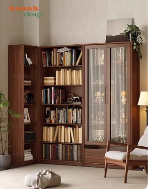 Kệ sách gỗ công nghiệp cánh kính sang trọng, bền đẹp-THS 008