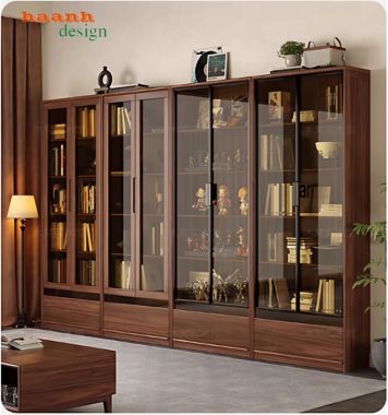 Kệ sách gỗ công nghiệp cánh kính sang trọng, bền đẹp-THS 008