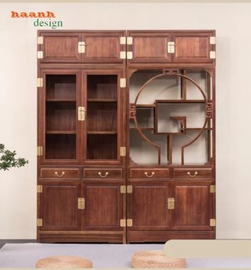 Mẫu tủ kệ sách đẹp chuẩn phong cách cổ điển Á Đông-TSC 006